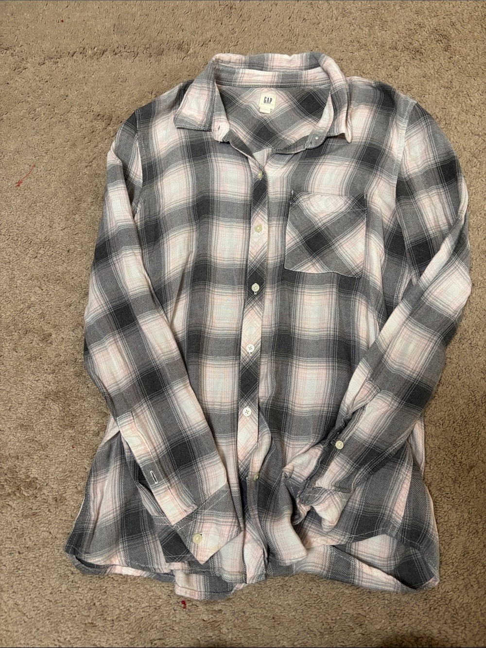 GAP Pink and Gray Plaid Button-Down Shirt